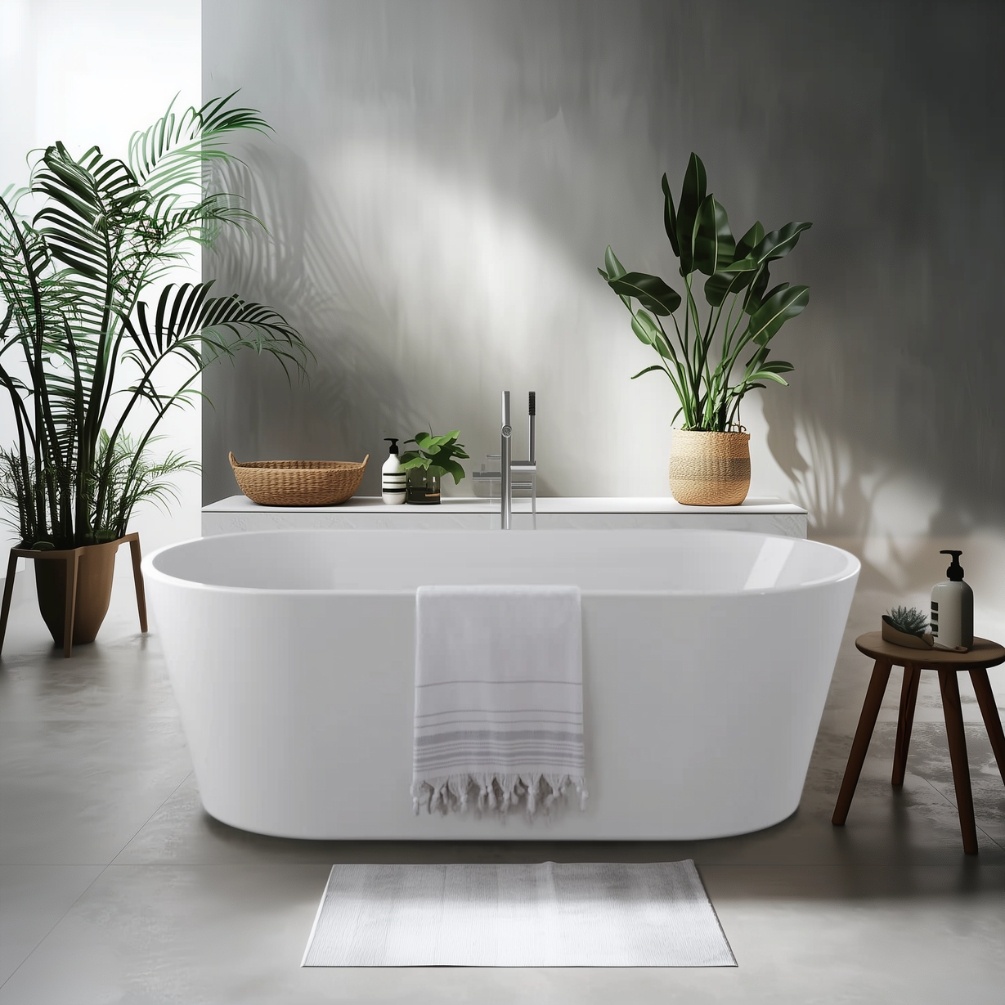 product lifestyle image of the Sanctuary Fernie 1600mm x 750mm gloss white freestanding bath sb203-1600